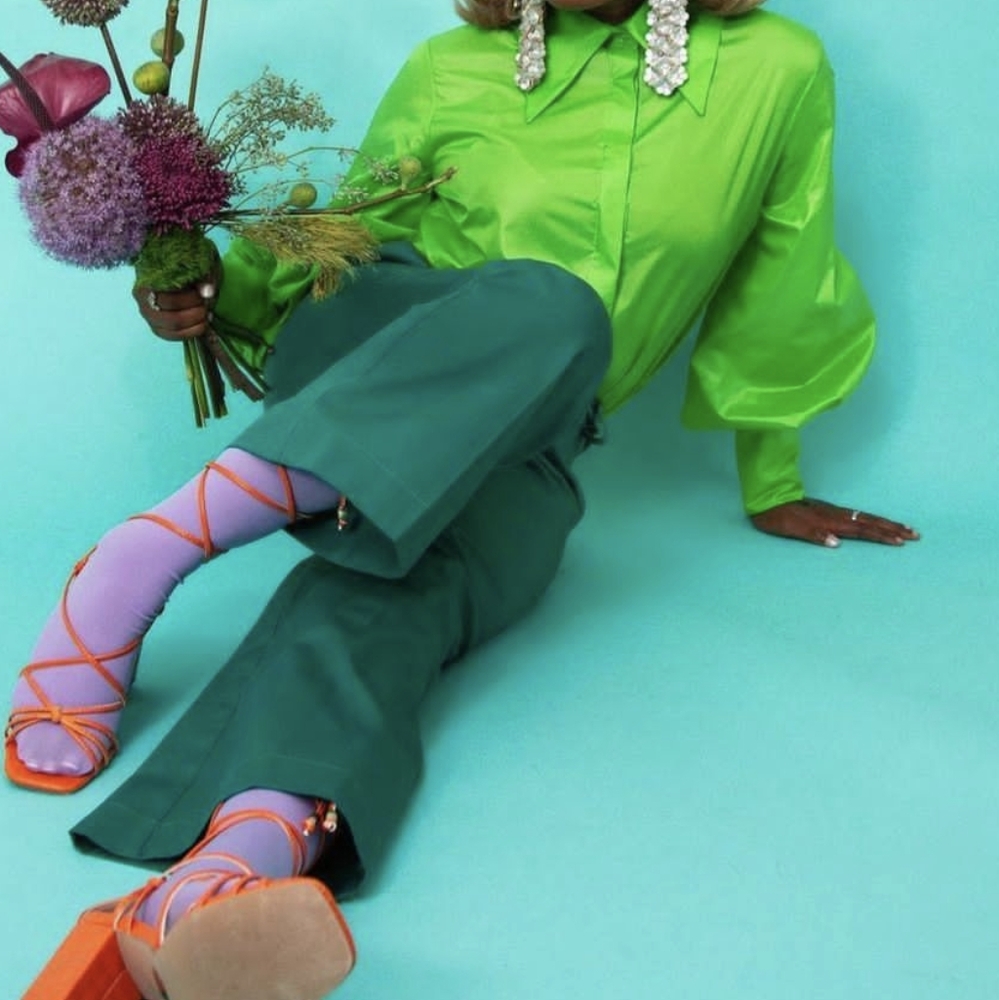 Nwot Ssense Animal Crackers brat bold green button down suiting blouse xs s